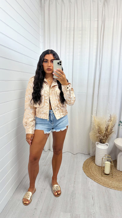 Metallic Jacquard Bomber Jacket - BLUSH PINK