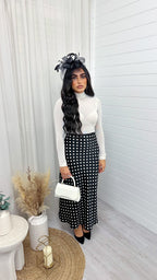 Polka Dot Satin Midi Skirt - BLACK