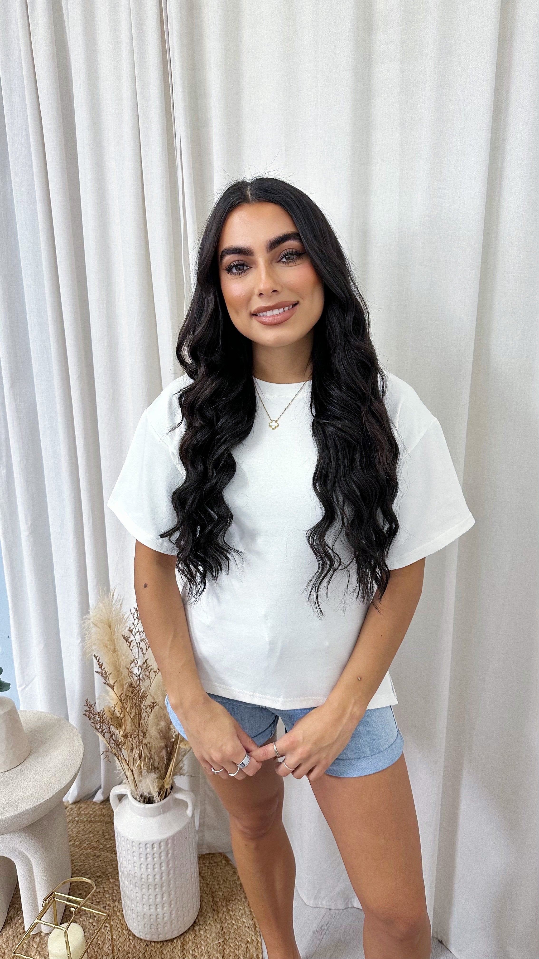 Hourglass Side Slit Soft Cotton T-Shirt - WHITE