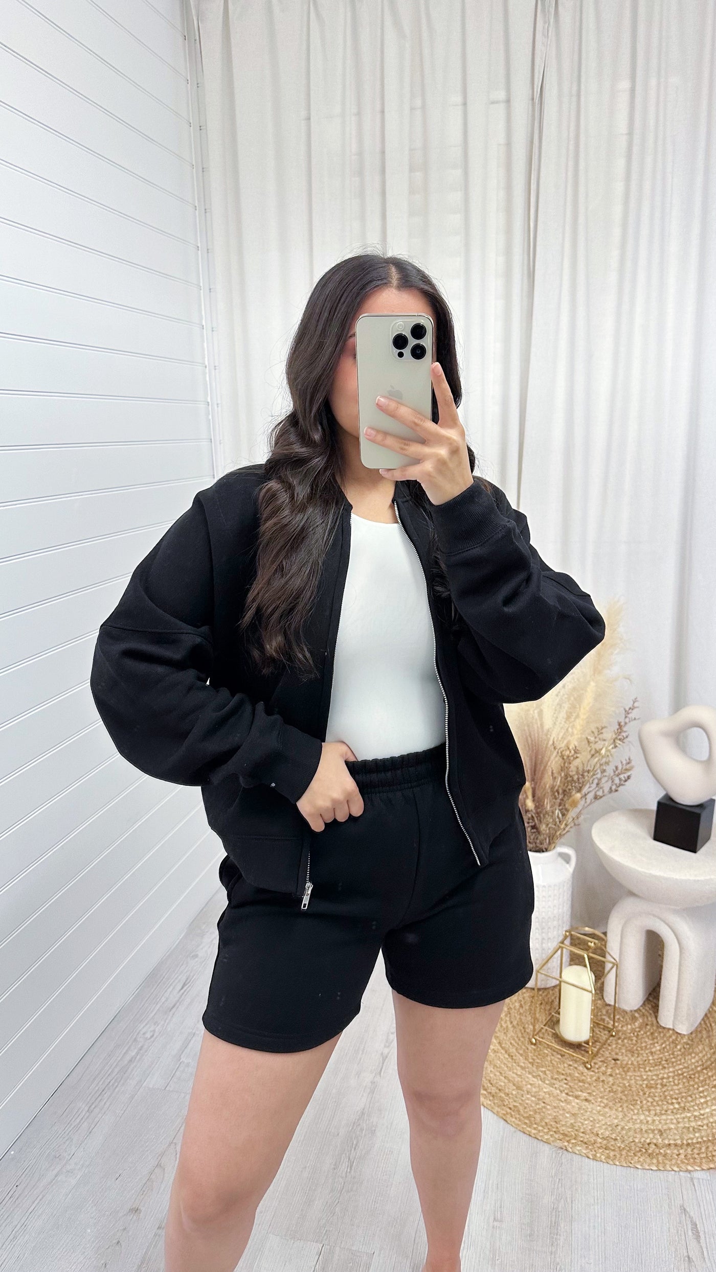 Bomber Jacket and Shorts Co-Ord - BLACK