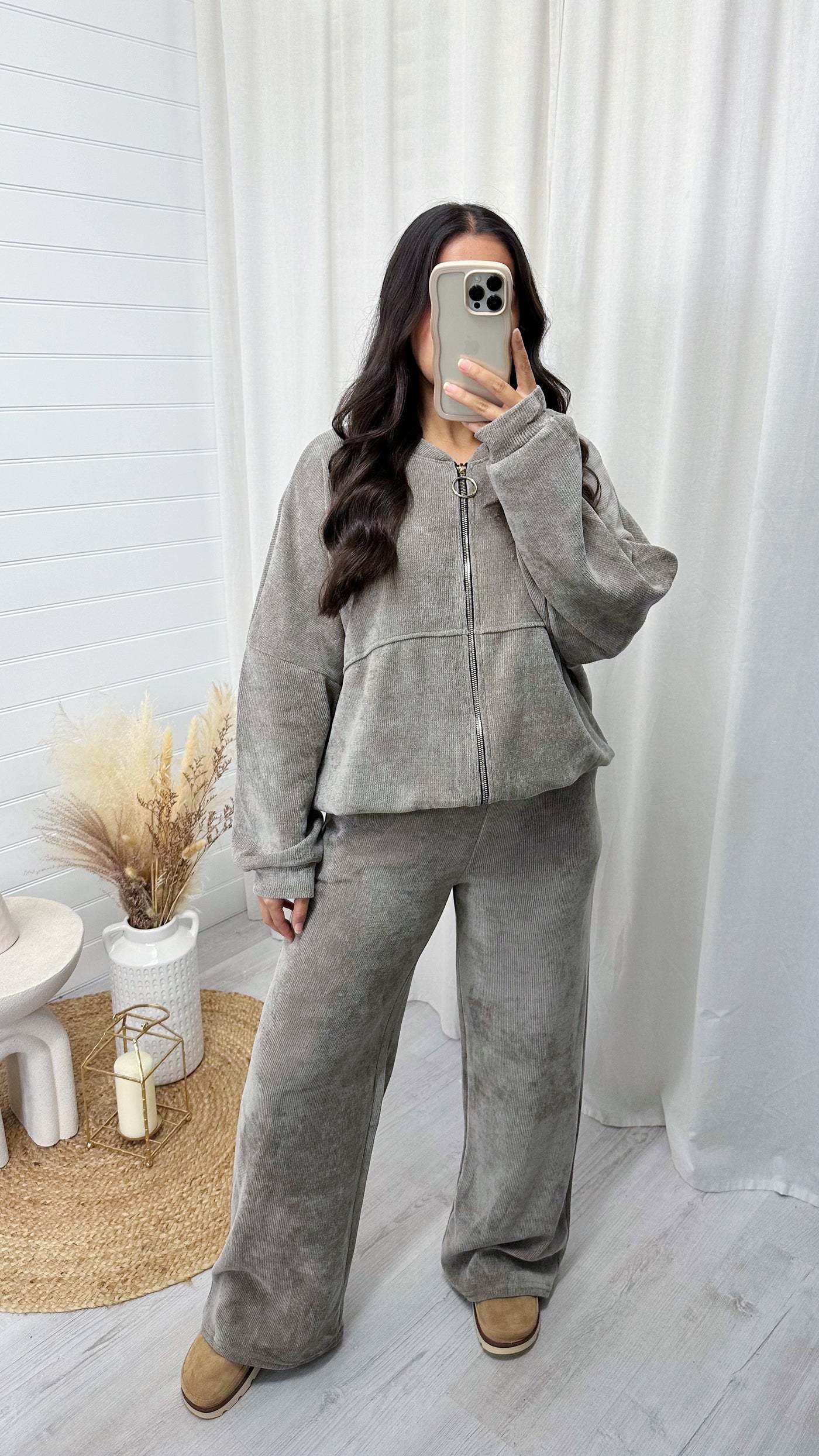 Cord Oversized Bomber Jacket and Joggers Co-Ord - TAUPE