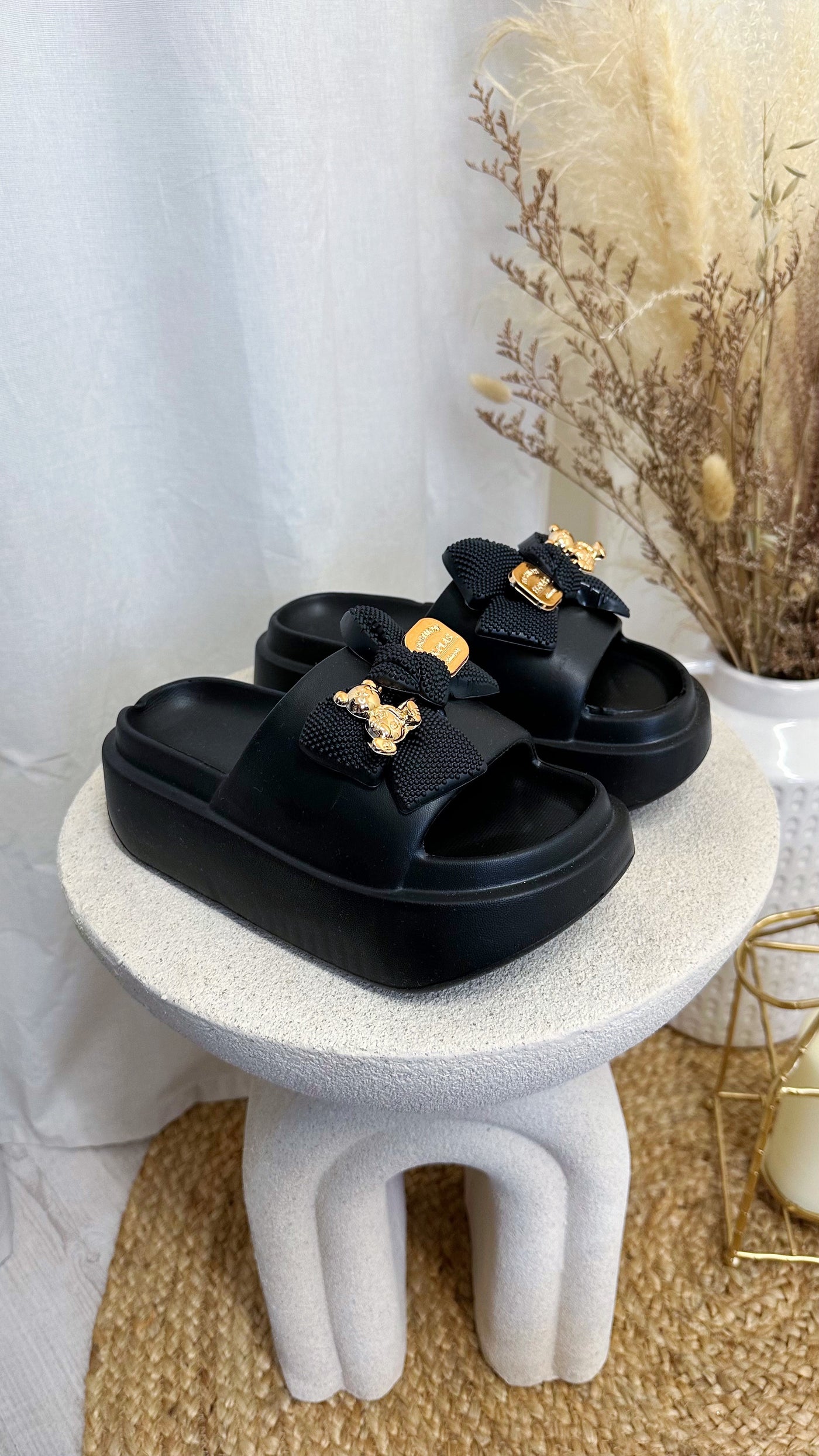 Platform Foam Bow Sliders - BLACK