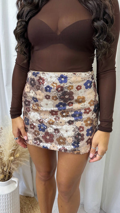 Flower Sequin Embellished Mini Skirt