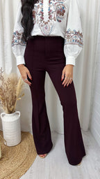Seam Front Flared Slim Fit Trousers - PLUM