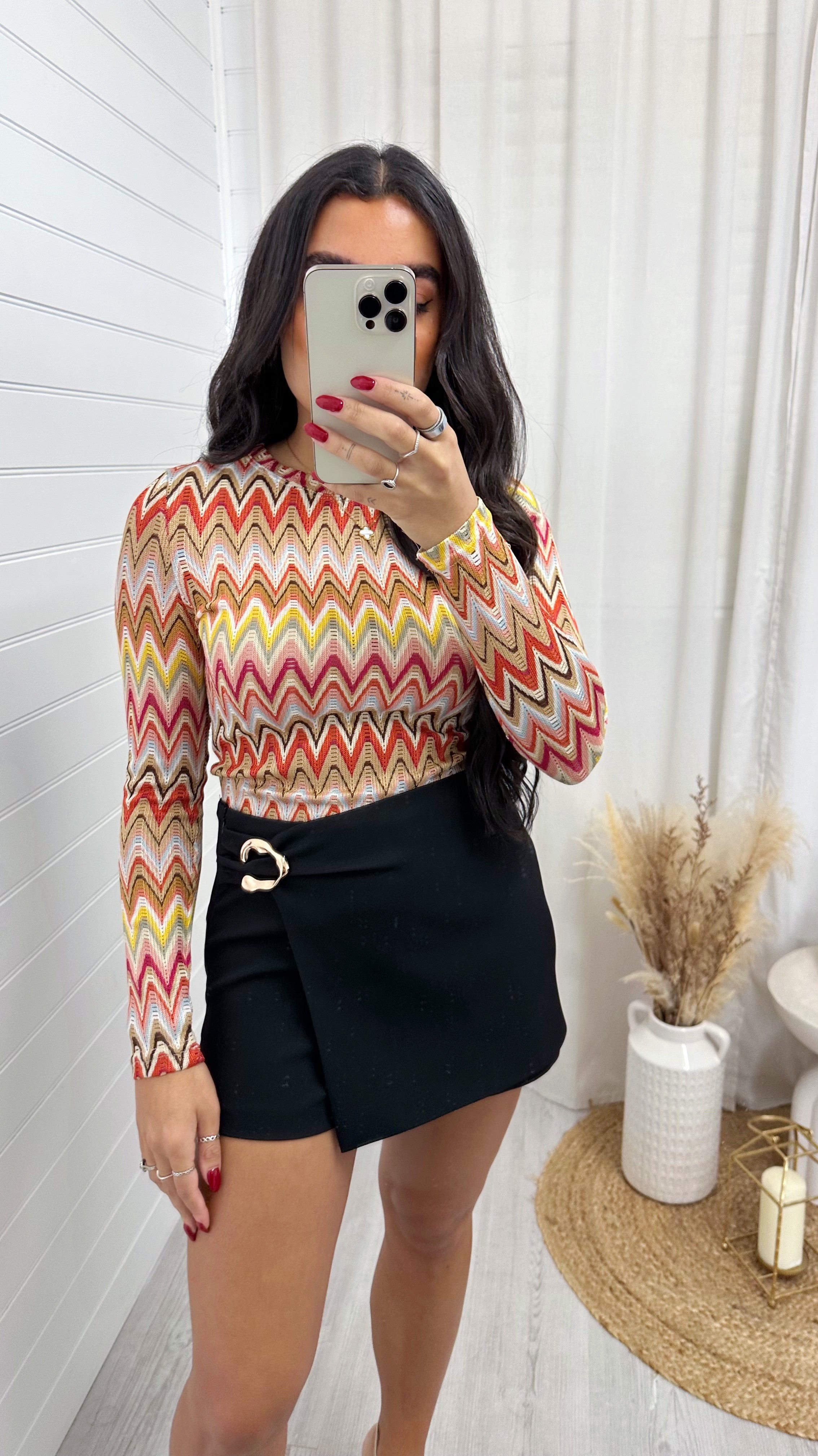 Gold Clasp Wrap Over Skort - BLACK