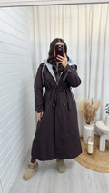 Long Length Insert Hooded Rain Mac - BROWN