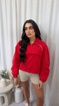 Piped Half Zip Windbreaker - RED