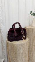 Top Handle Mini Faux Fur Bag - BURGUNDY