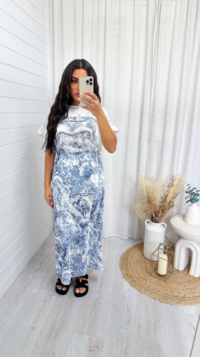 Vintage Print T-Shirt and Satin Midi Skirt Co-Ord