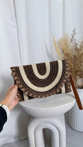 Crochet Arch Pattern Boho Clutch Bag - DARK BROWN
