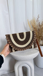 Crochet Arch Pattern Boho Clutch Bag - DARK BROWN