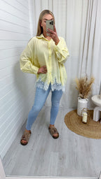 Lace Hem Crinke Shirt - LEMON