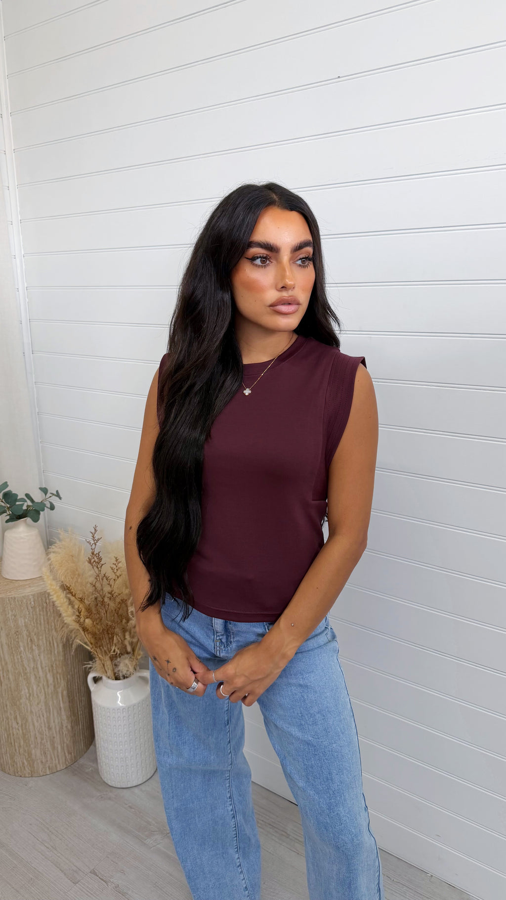 Cap Sleeve Soft Cotton T-Shirt - WINE
