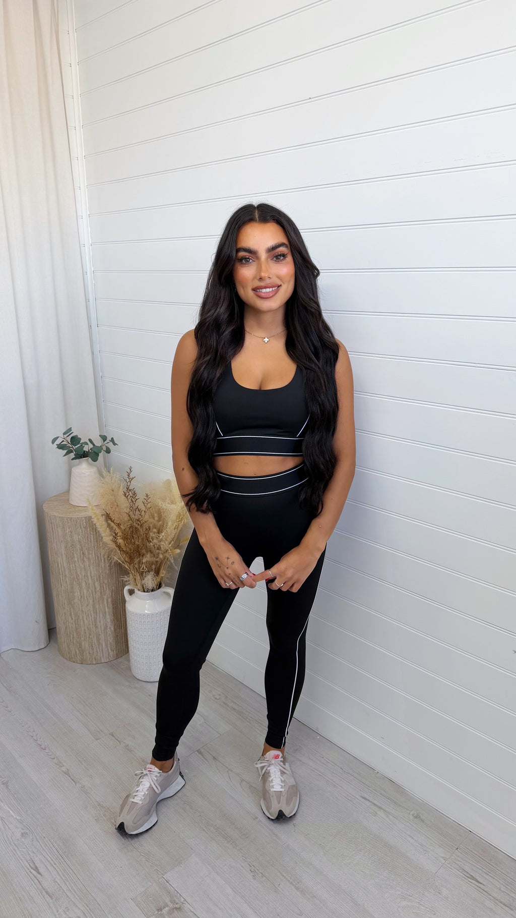 3 Piece Piped Activewear Set - BLACK