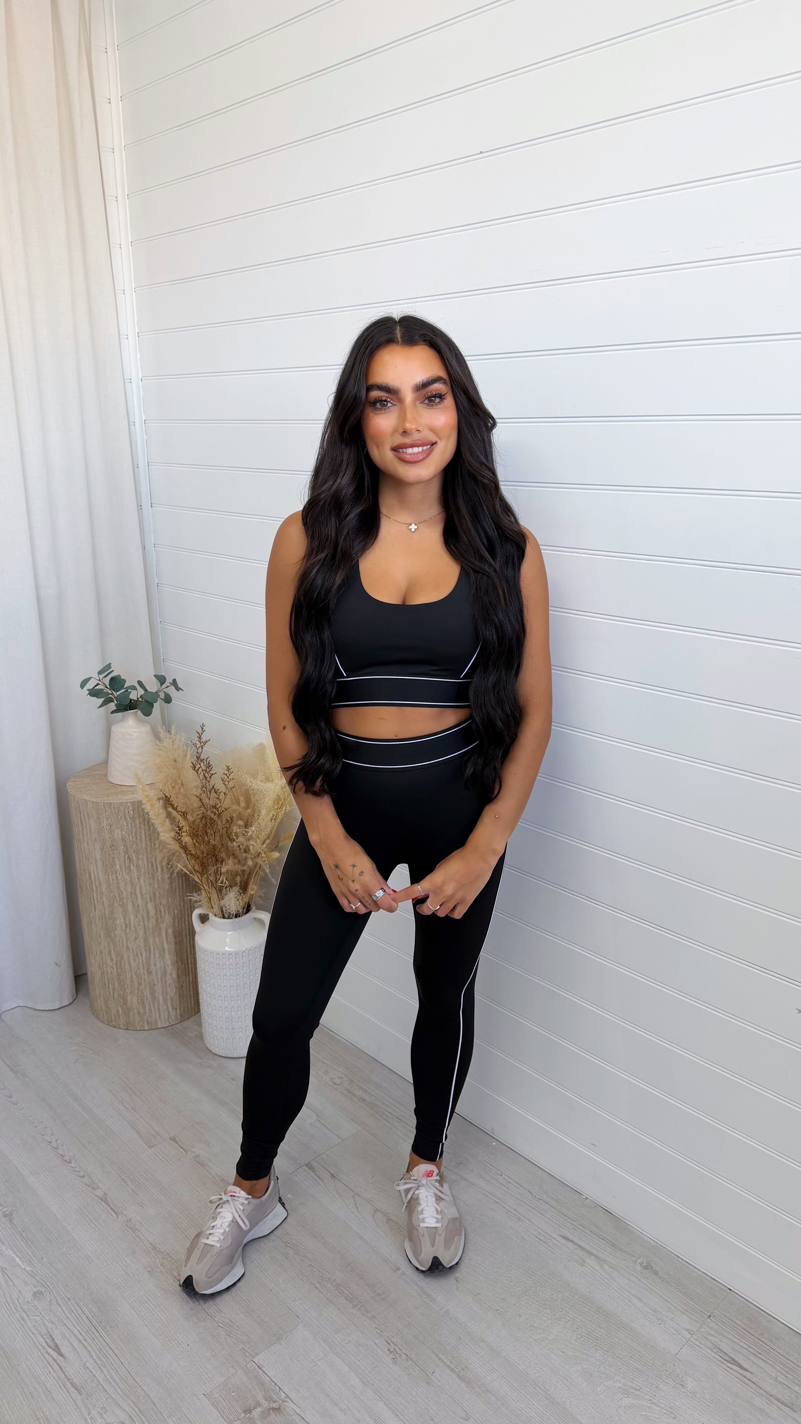 3 Piece Piped Activewear Set - BLACK