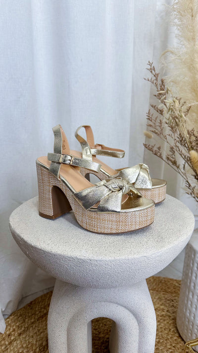 Woven Chunky Knot Heels - GOLD