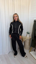 Contrast Stripe Jacket and Joggers Tracksuit - BLACK