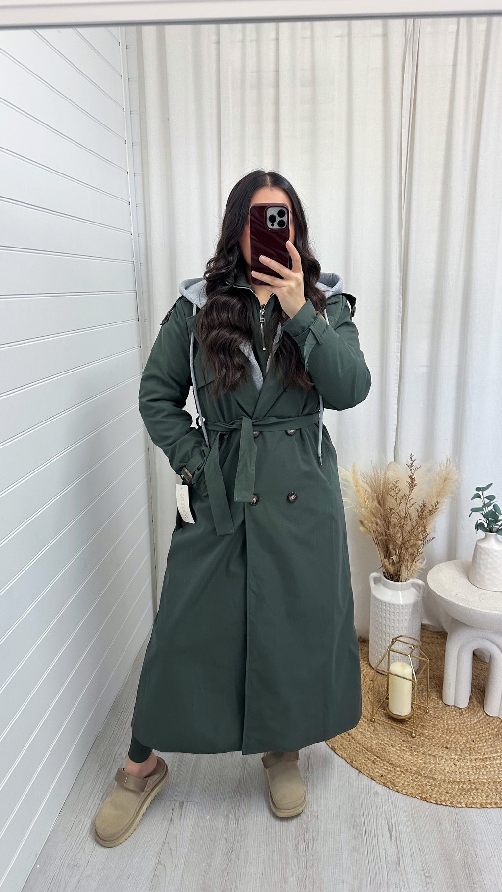 Long Length Insert Hooded Rain Mac - KHAKI