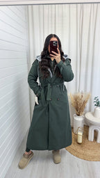 Long Length Insert Hooded Rain Mac - KHAKI