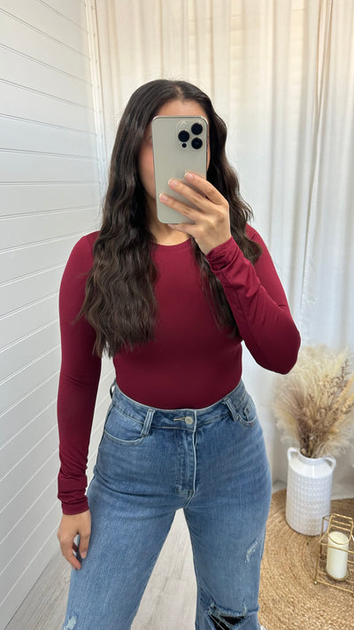 Basic Long Sleeve Bodysuit - WINE