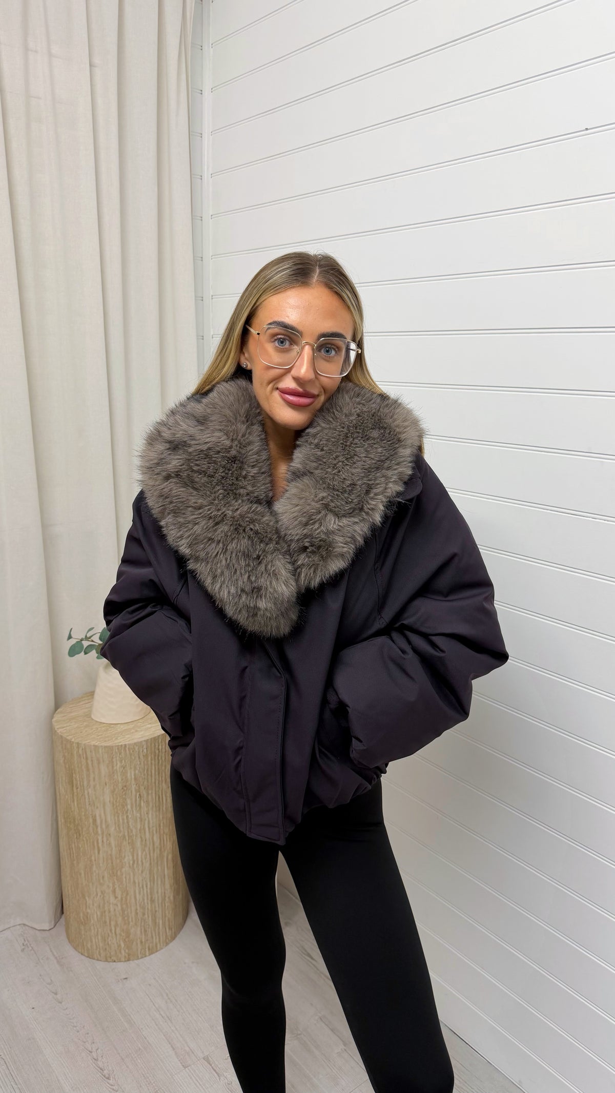 Faux Fur Collar Coat - PLUM