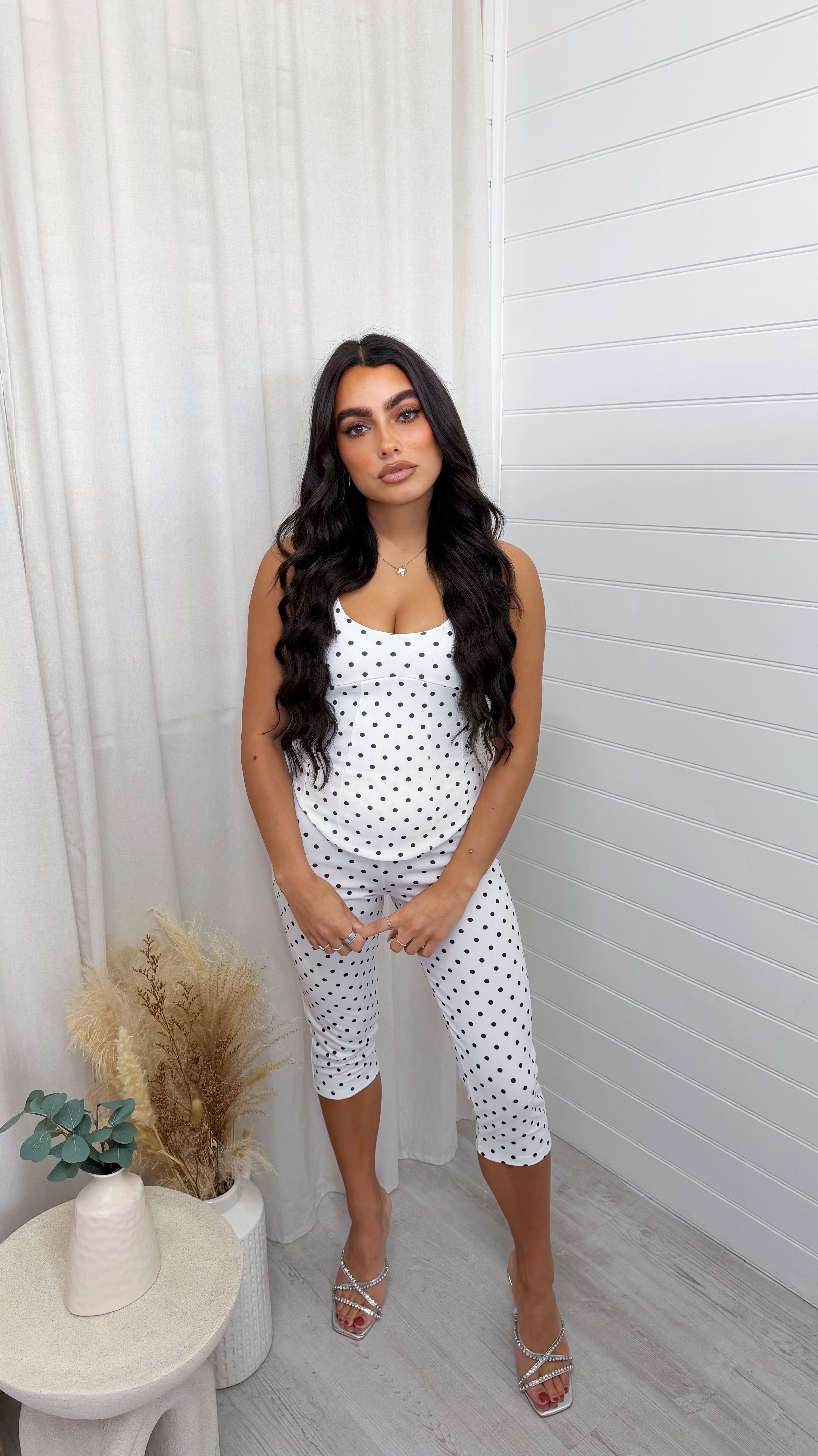 Polka Dot Corset and Capris Co-Ord - WHITE