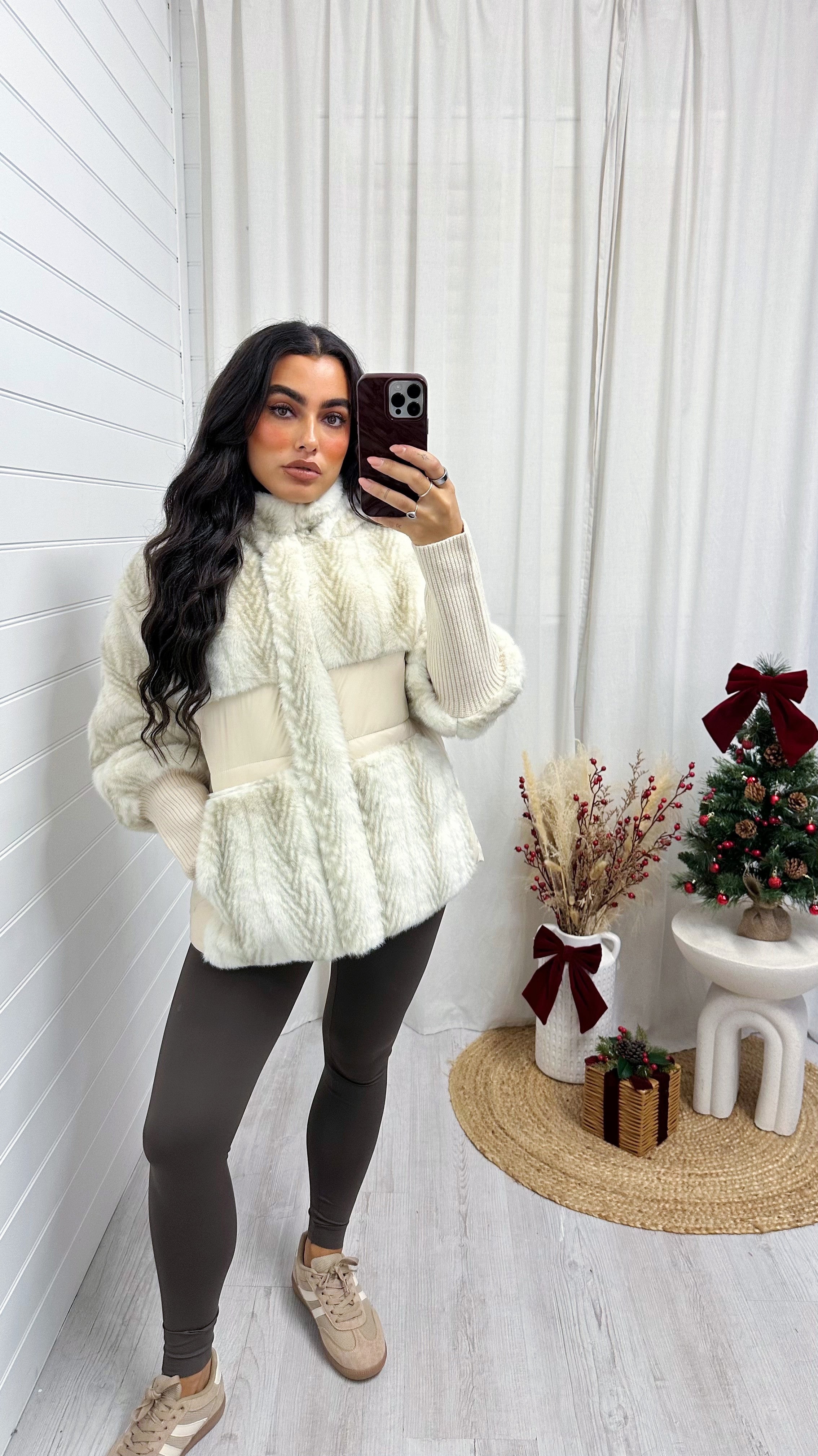 Faux Fur Padded Insert Jacket - CREAM