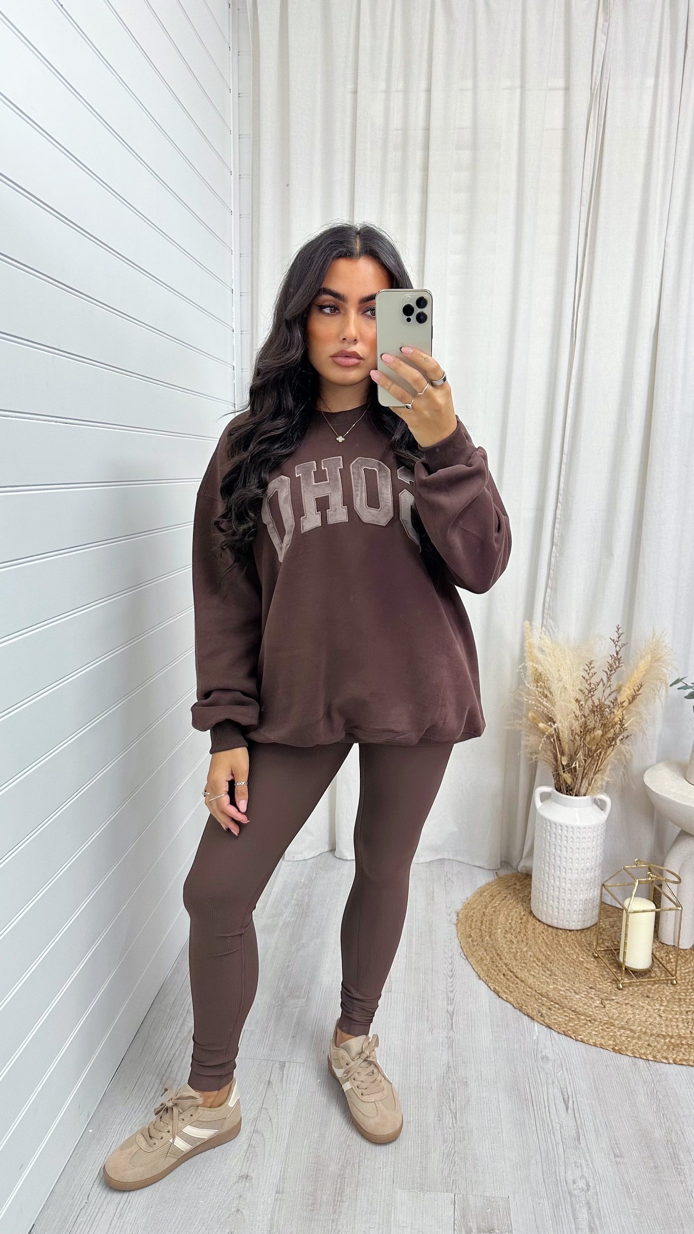 SOHO Fleece Lined Sweatshirt - BROWN