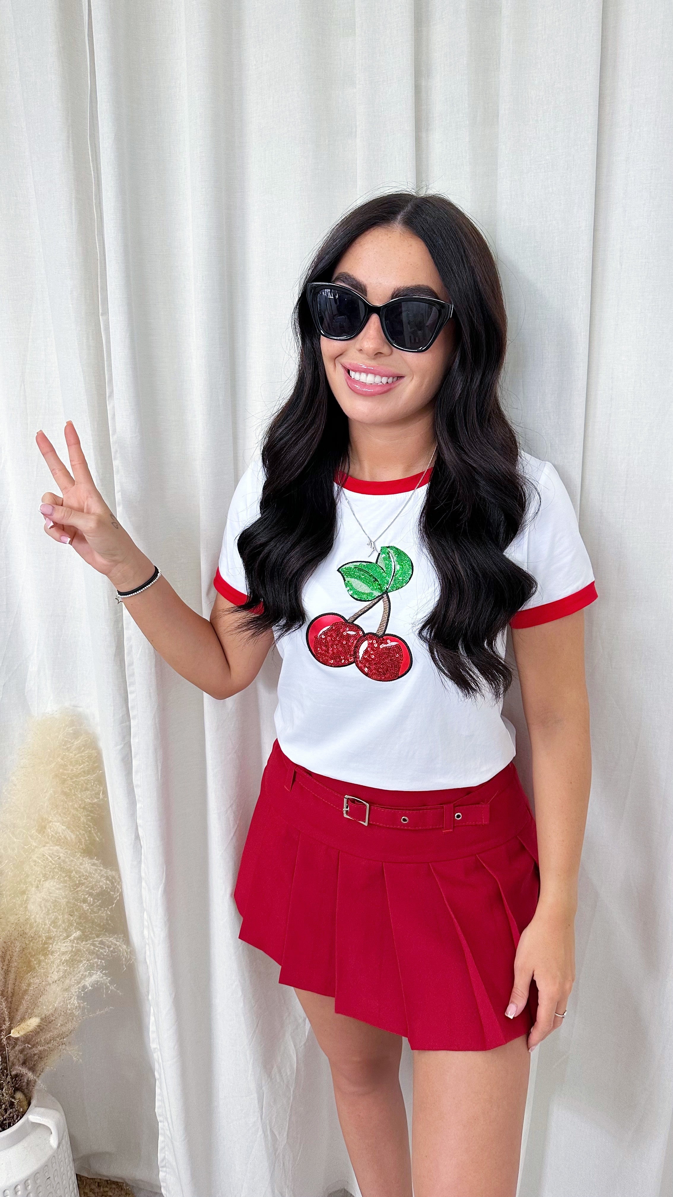 Pleated Mini Tennis Skort - RED