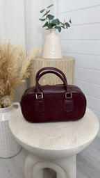 Suede Oval Top Handle Bag - BURGUNDY