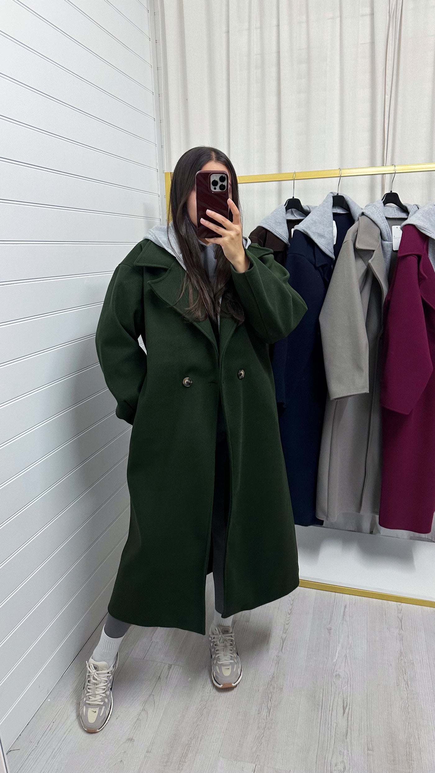 Oversized Woollen Hooded Mac - KHAKI