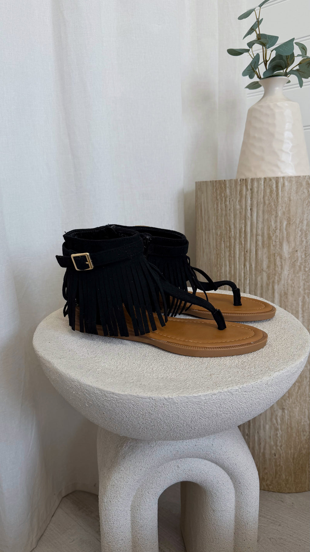 Fringle Ankle Sandals - BLACK