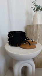 Fringle Ankle Sandals - BLACK