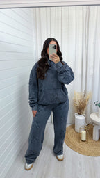 Distressed Cross Hoodie and Joggers Tracksuit - ACID WASH CHARCOAL