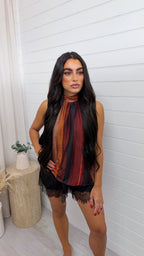 Satin Ombre Stripe Print High Neck Top