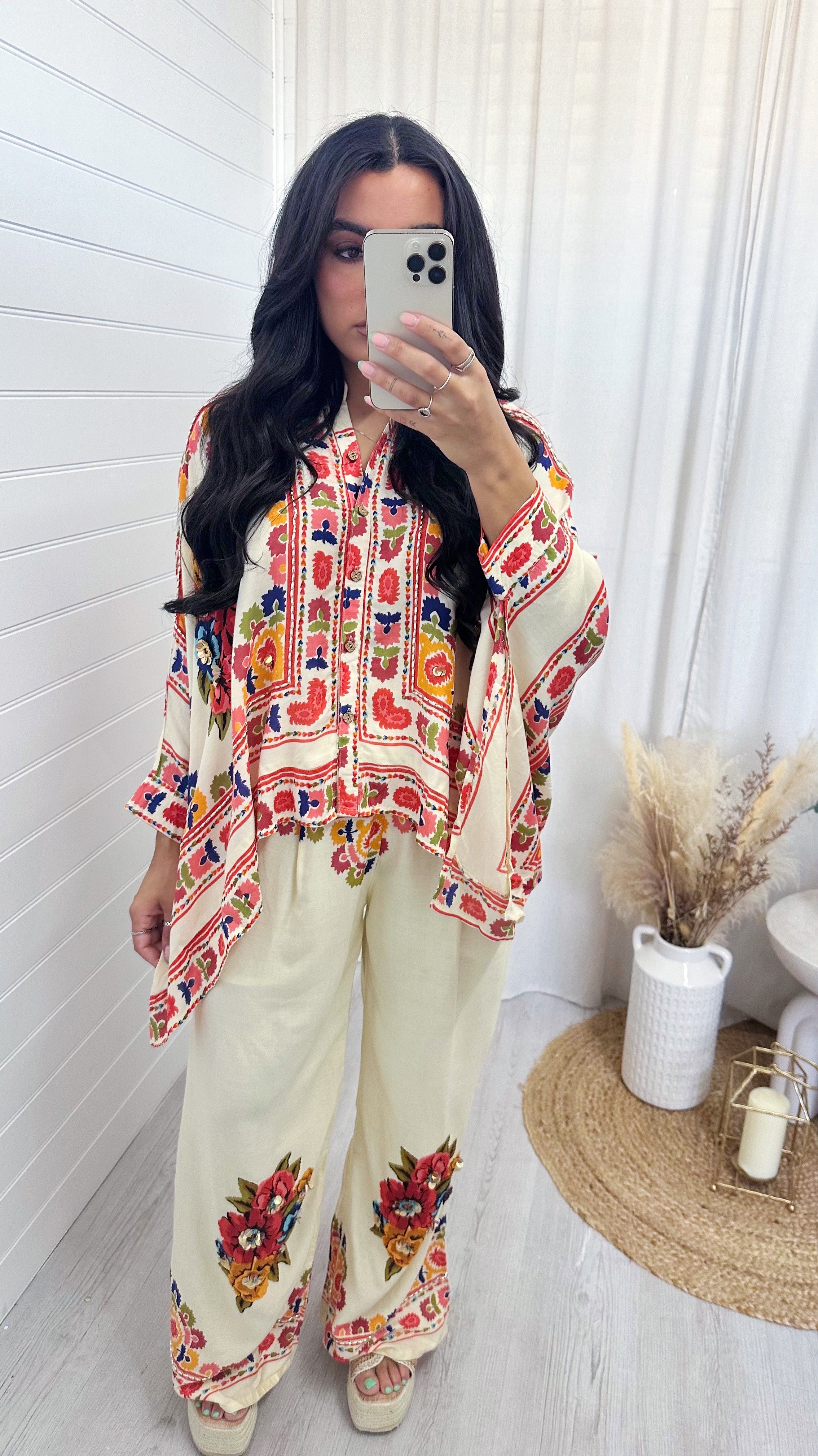 Red Floral Boho Top and Trousers Co-Ord