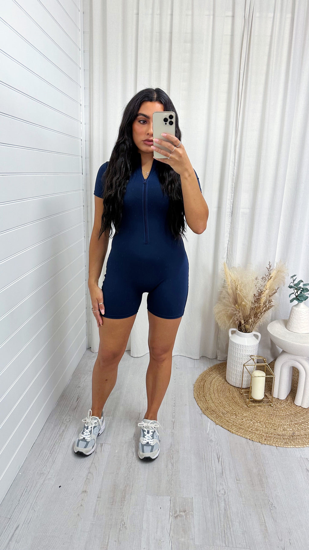 Short Sleeve Zip Up Unitard - NAVY