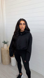 Cropped Athletic Bomber Jacket - BLACK