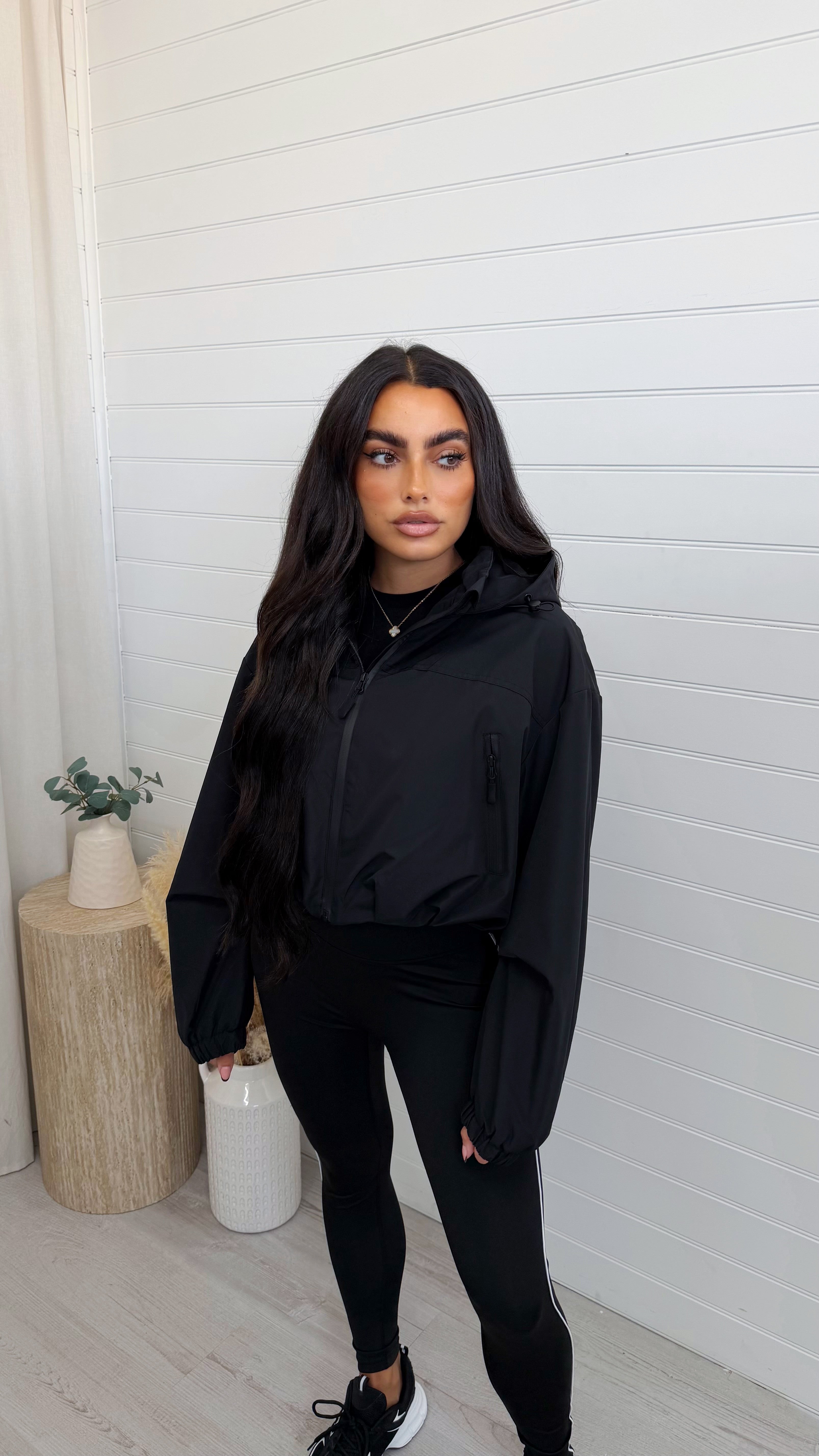 Cropped Athletic Bomber Jacket - BLACK