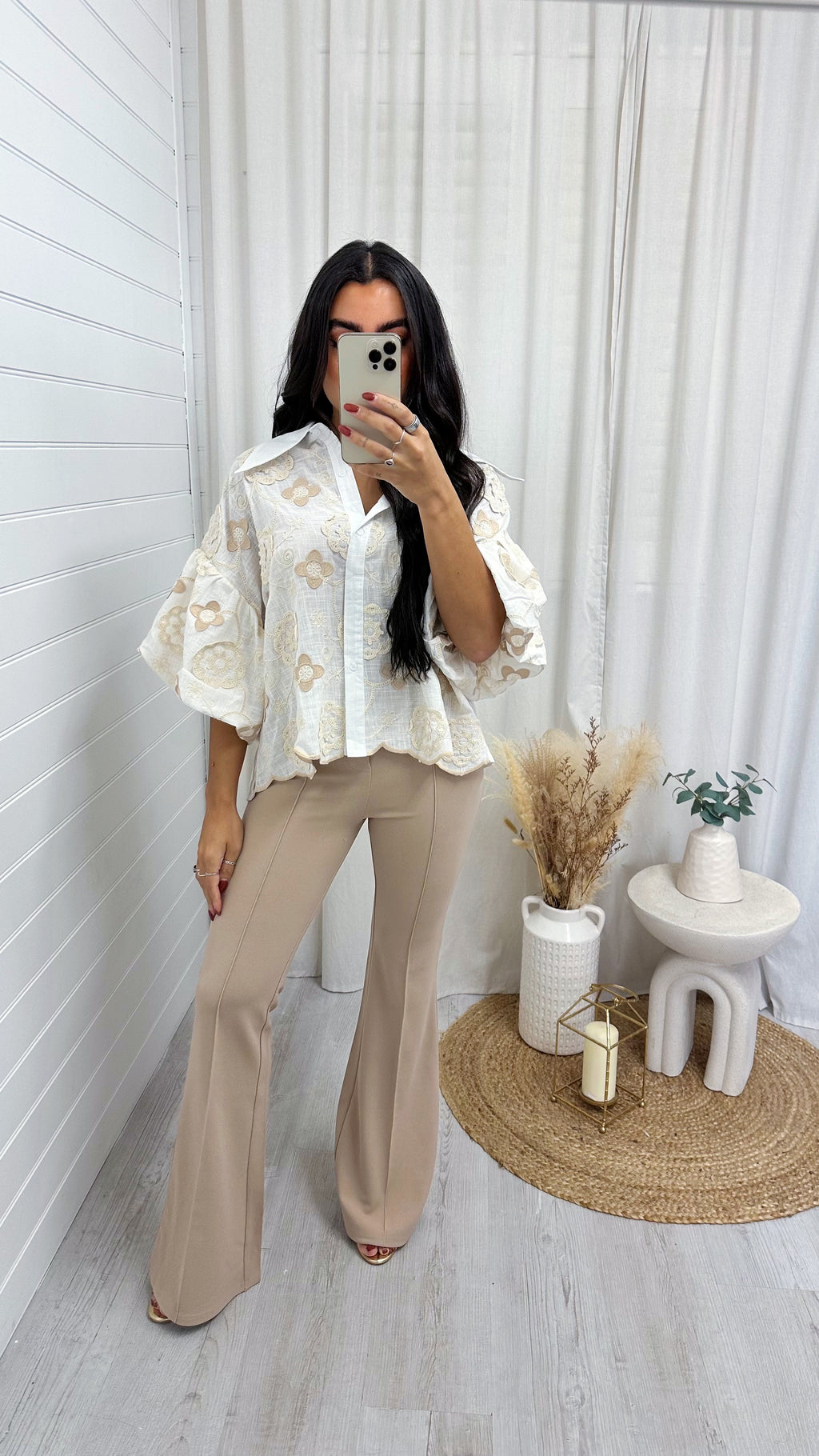 Seam Front Flared Slim Fit Trousers - BEIGE