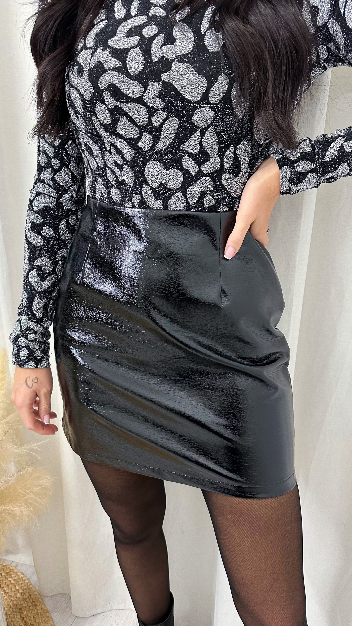 PU Shiny Mini Skirt - BLACK