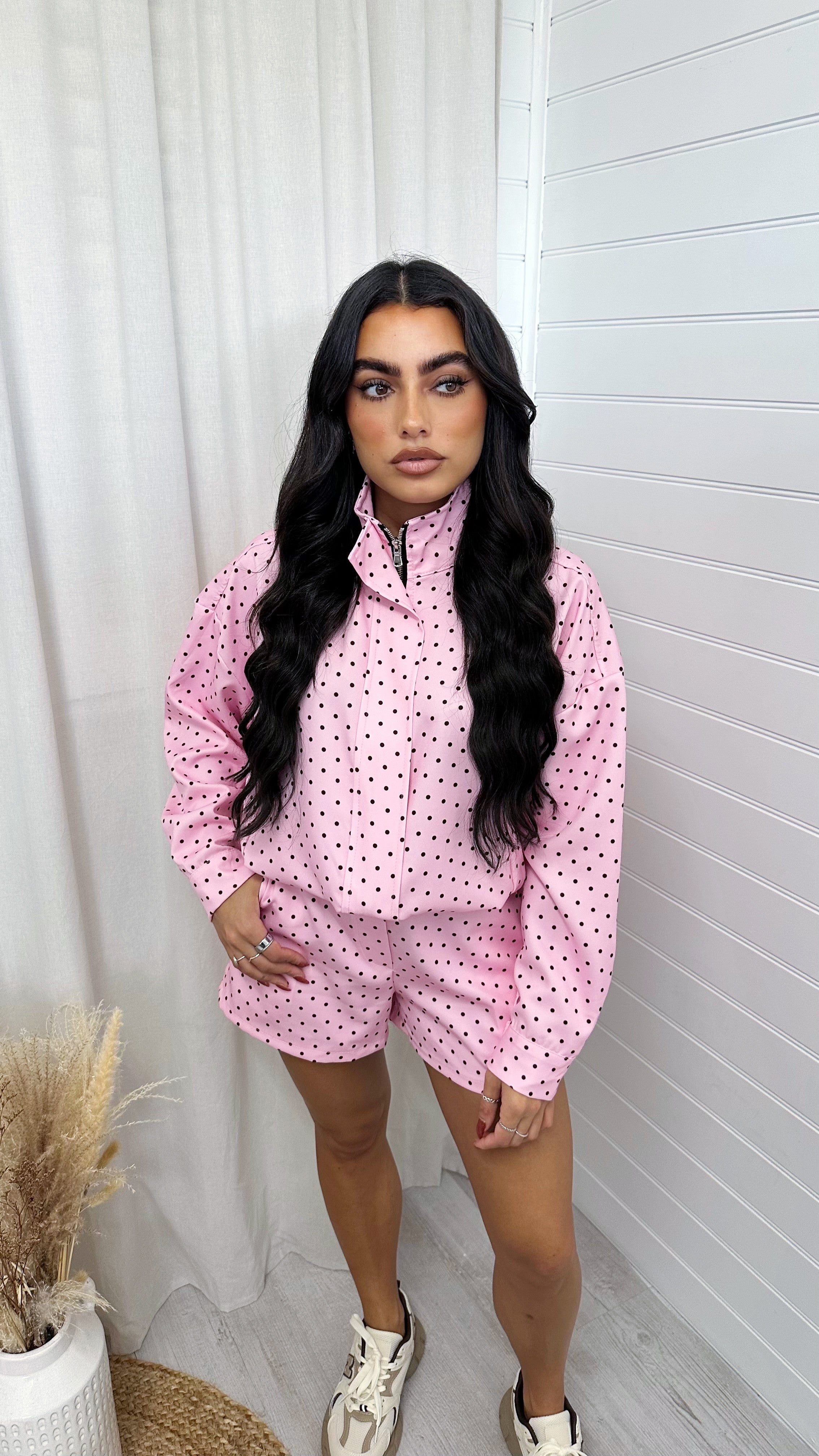 Polka Dot Bomber Jacket and Shorts Co-Ord - PINK