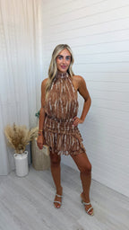 Halter Neck Ruched Playsuit - TAN