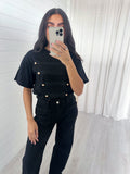 Button Front T-Shirt - BLACK