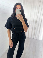 Button Front T-Shirt - BLACK