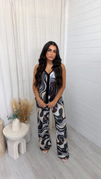 Shimmery Swirl Vest Top and Trousers Co-Ord - BLACK