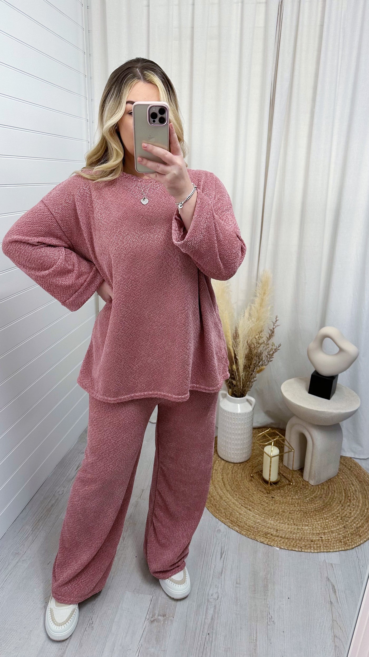 PLUS Velvet Top and Trouser Lounge Set - PINK