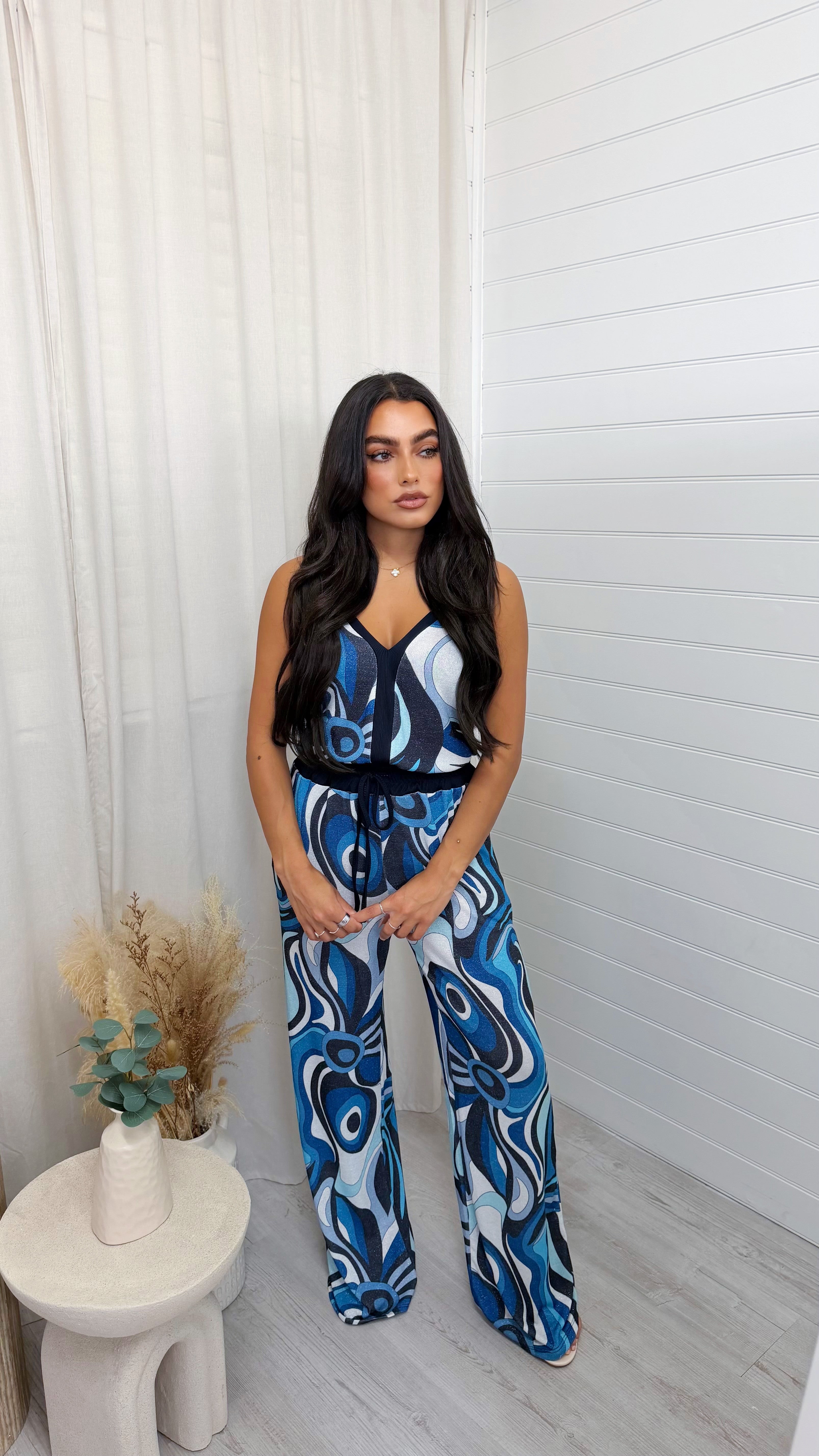 Shimmery Swirl Vest Top and Trousers Co-Ord - BLUE
