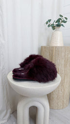 Mega Fluffy Faux Fur Slippers - BURGUNDY