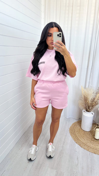 Iconic T-Shirt and Jogger Shorts Co-Ord - BABY PINK